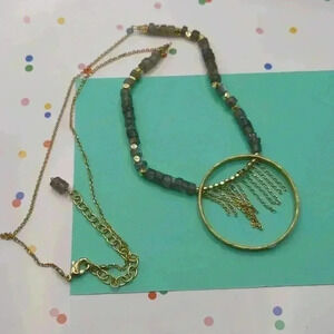 Recycled brass and labradorite semi-precious stone chips necklace